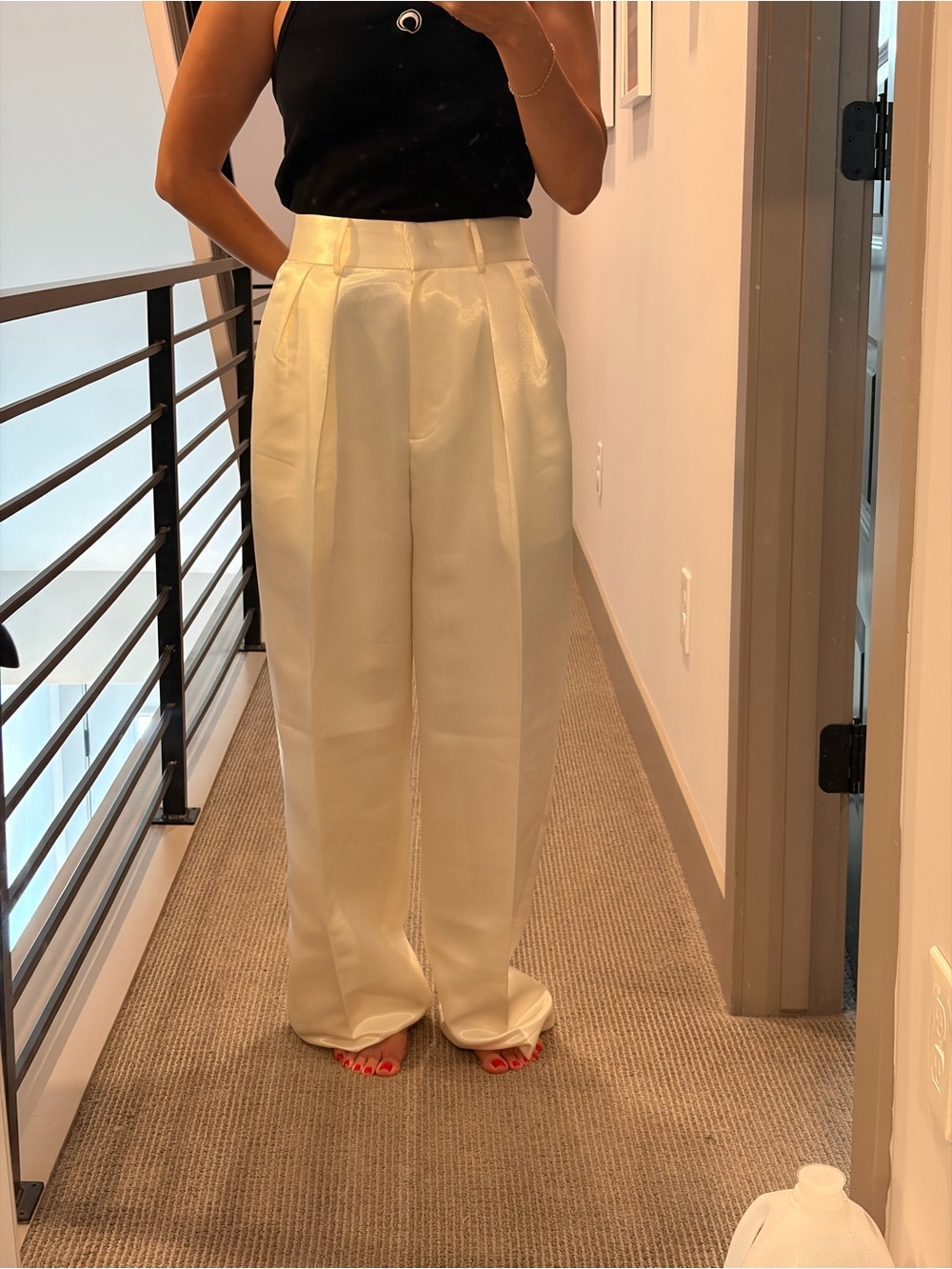 The Frankie Shop Satin Wide-Leg Trousers - Ivory - Picture 2 of 5